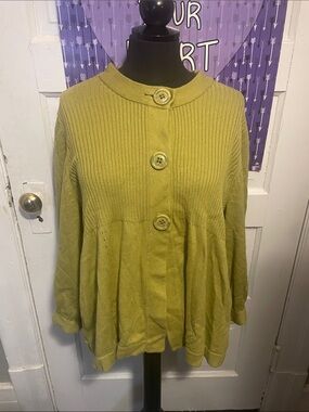 Studio Works Olive Green Ribbed Button-Front Cardigan
